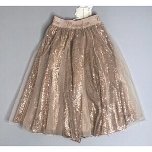NWT Monnalisa Festive Gold Sequin/Tulle Twirl Skirt Girls 6 Yrs